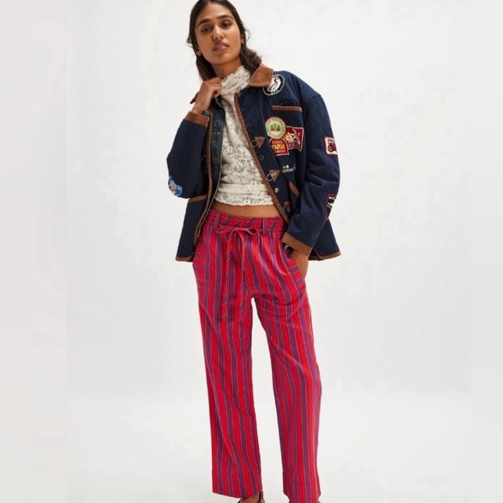 Free People Red Striped Drawstring Pants